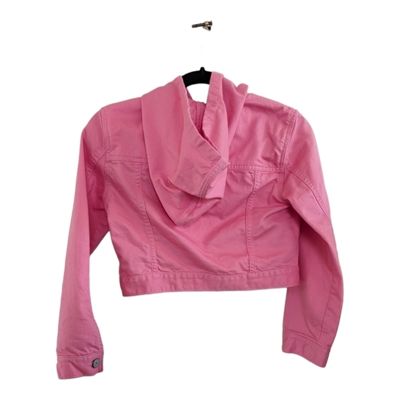Gap Kids Pink Hoodie Icon Cropped Denim Jacket Size Large (10-11) - Picture 2 of 5